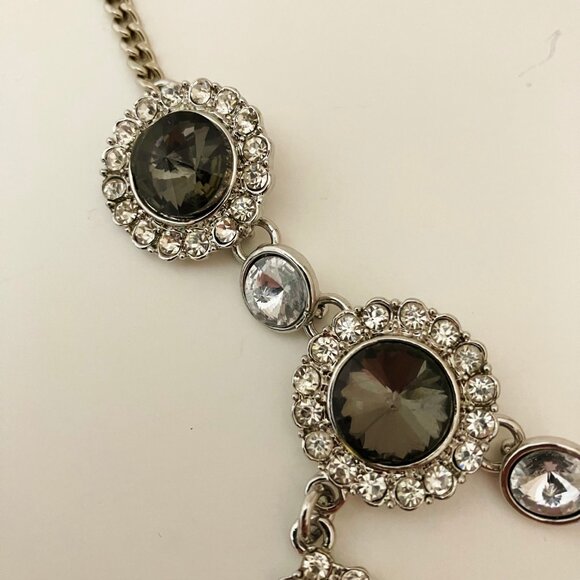 A & A Statement Necklace Brown Crystal Rhinestone Teardrop Silver Chain Vintage - Picture 5 of 11